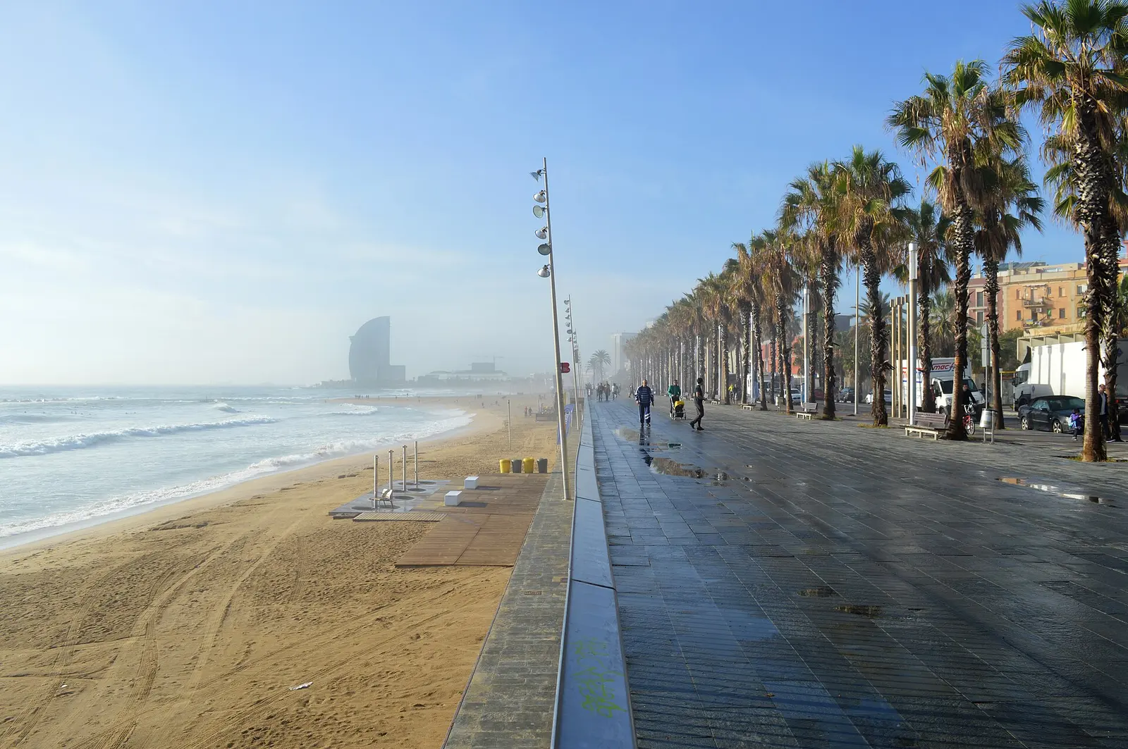 The palm-lined promenade along Barceloneta beach