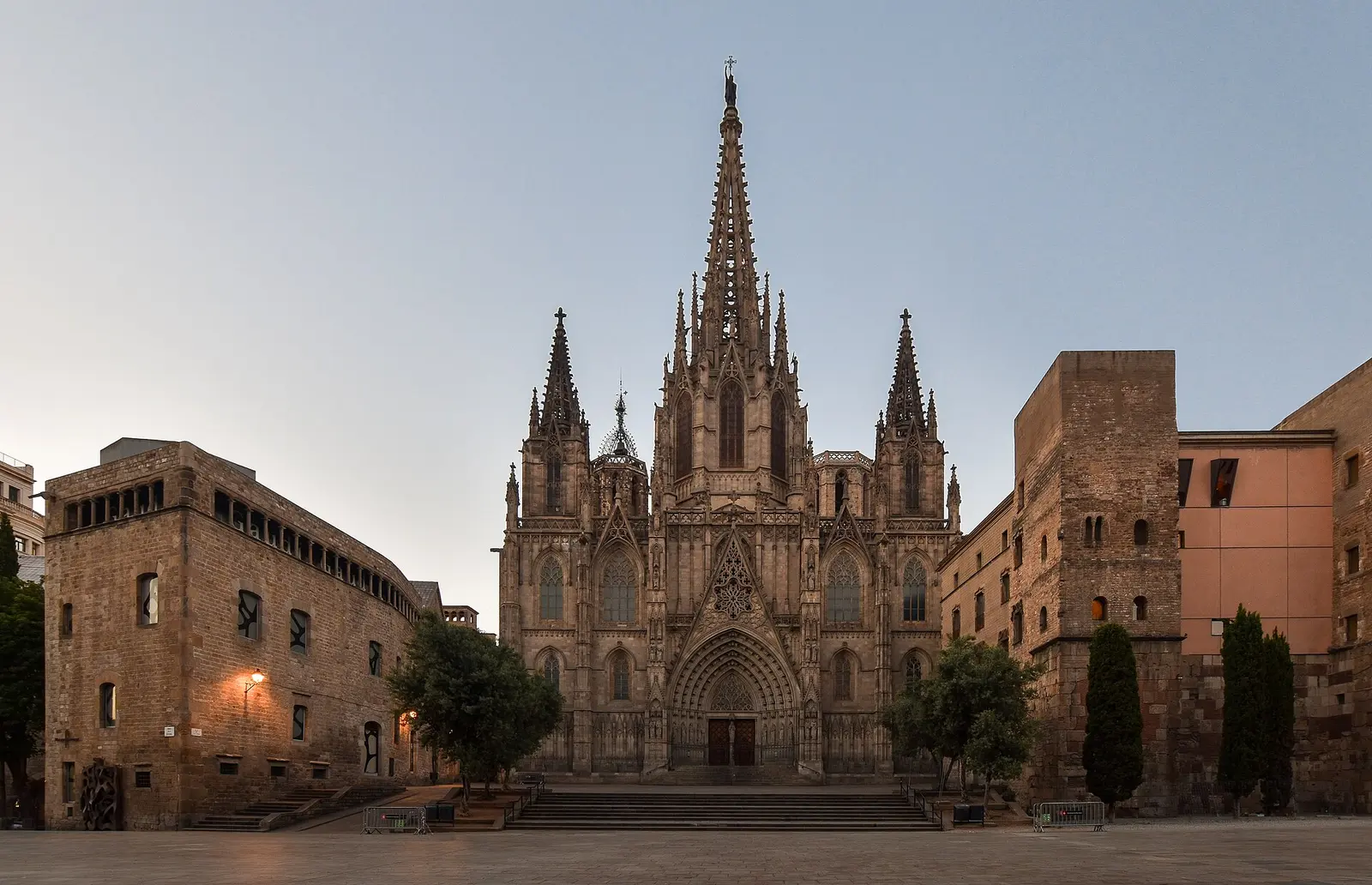 The Gothic front of Barcelona Cathedral on Pla de la Seu