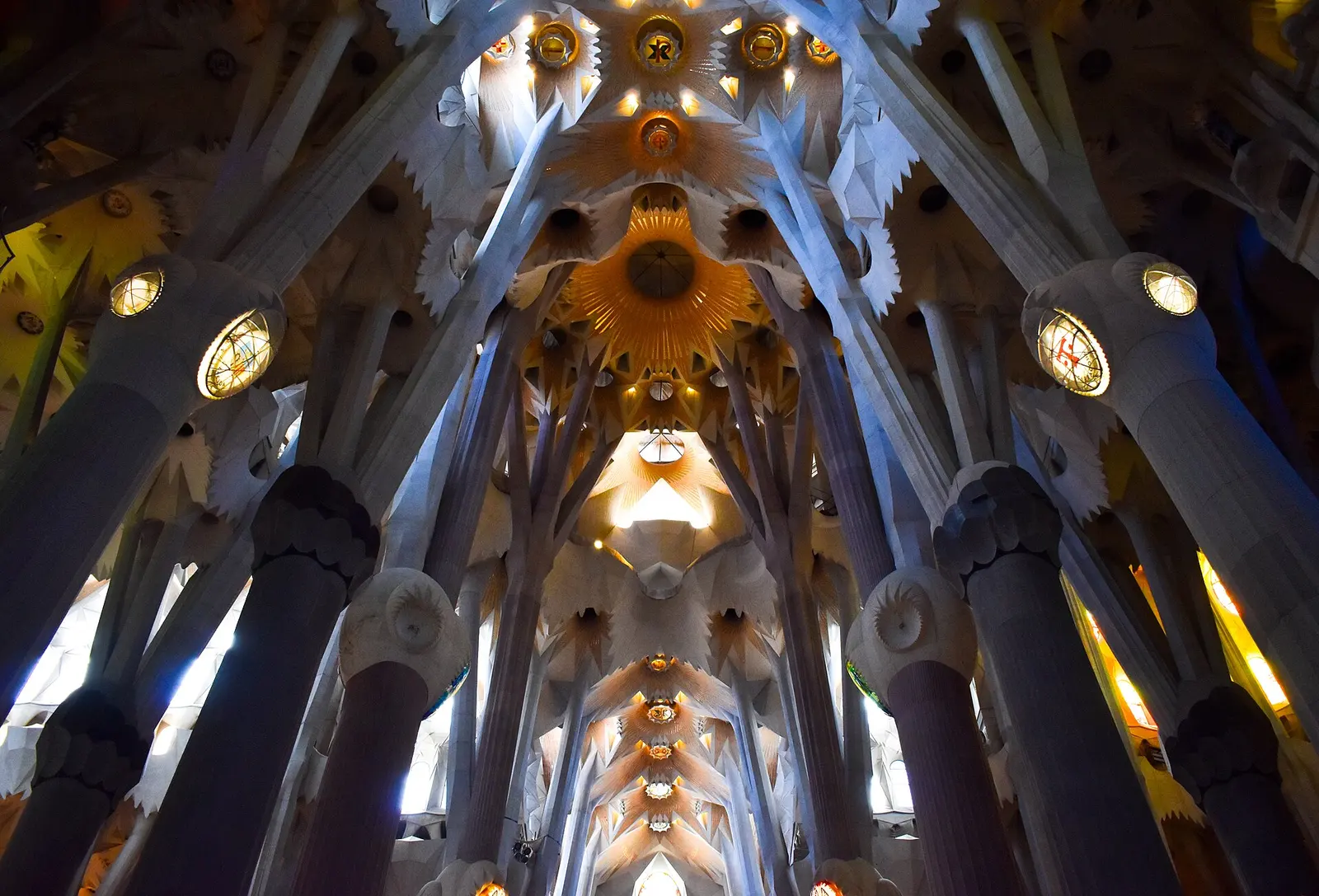 The tree-like columns and ceiling inside the Sagrada Família
