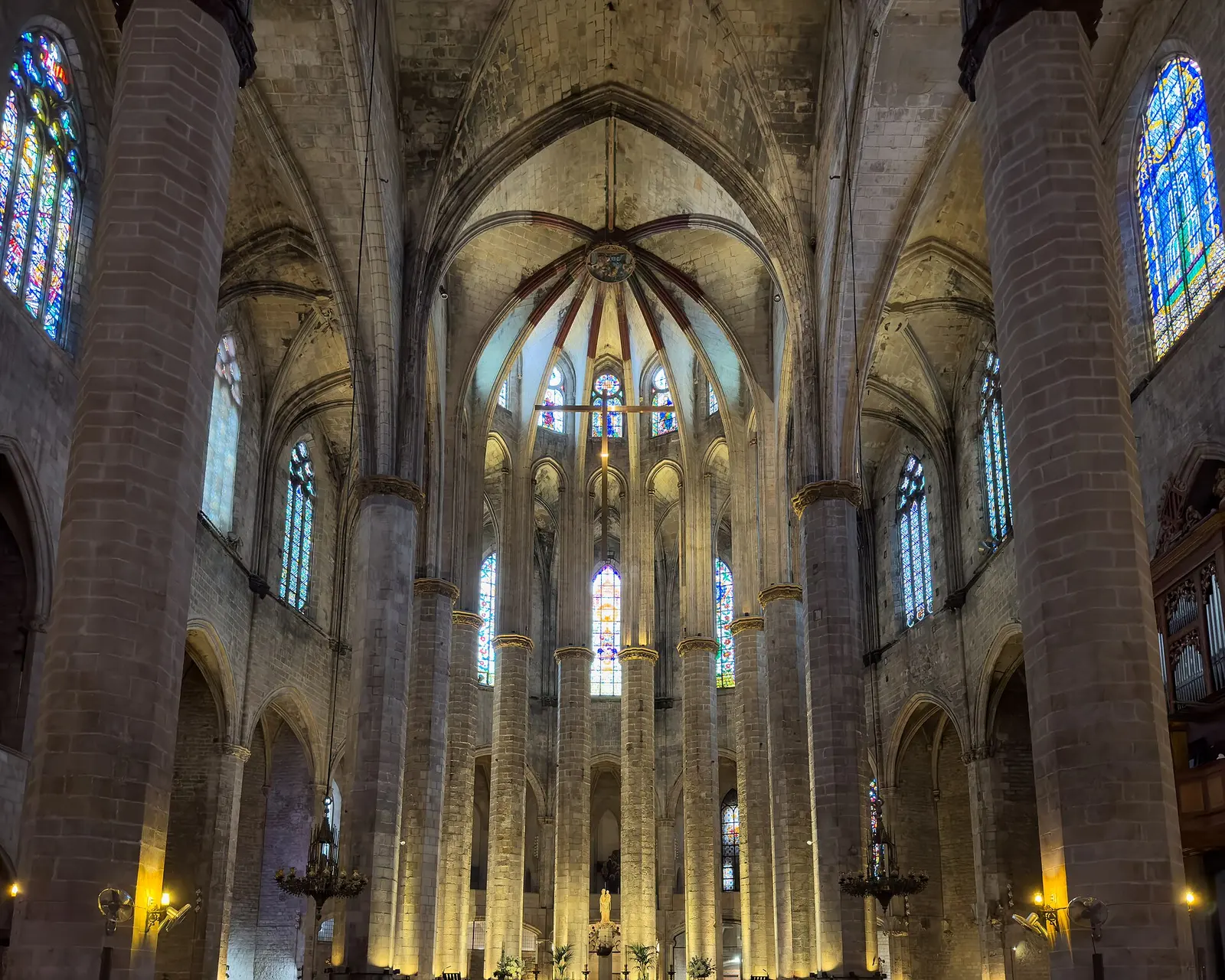 The tall, bare stone nave of Santa Maria del Mar