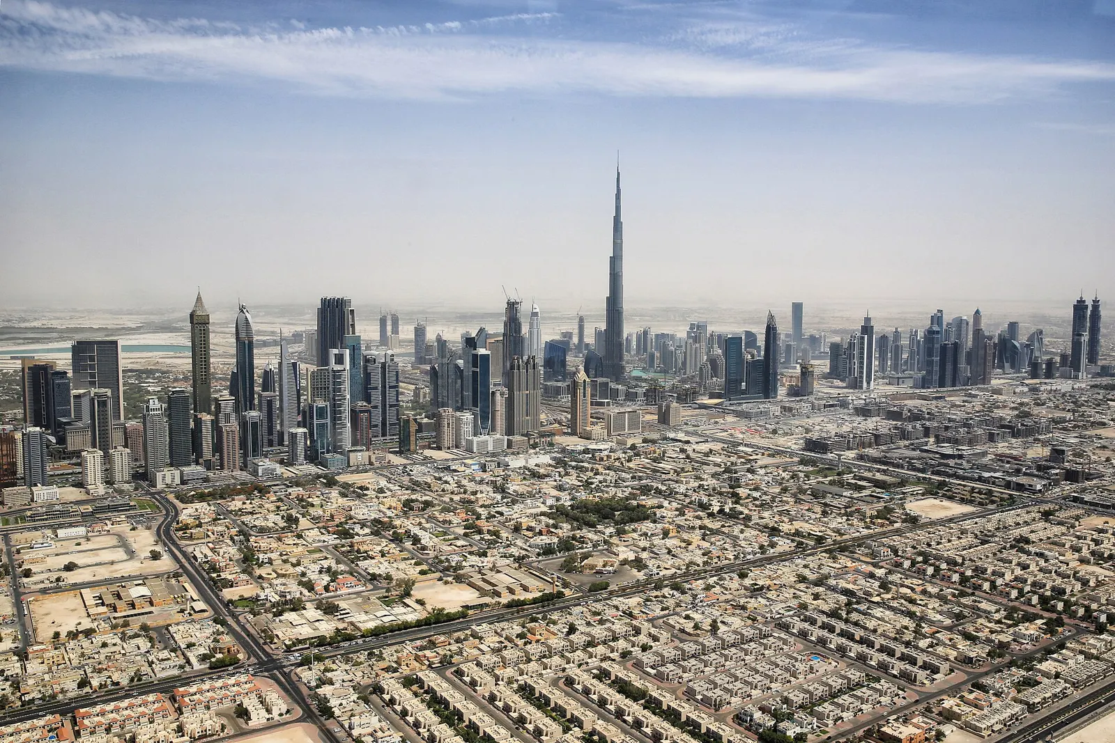 The Dubai skyline with Burj Khalifa rising above the city