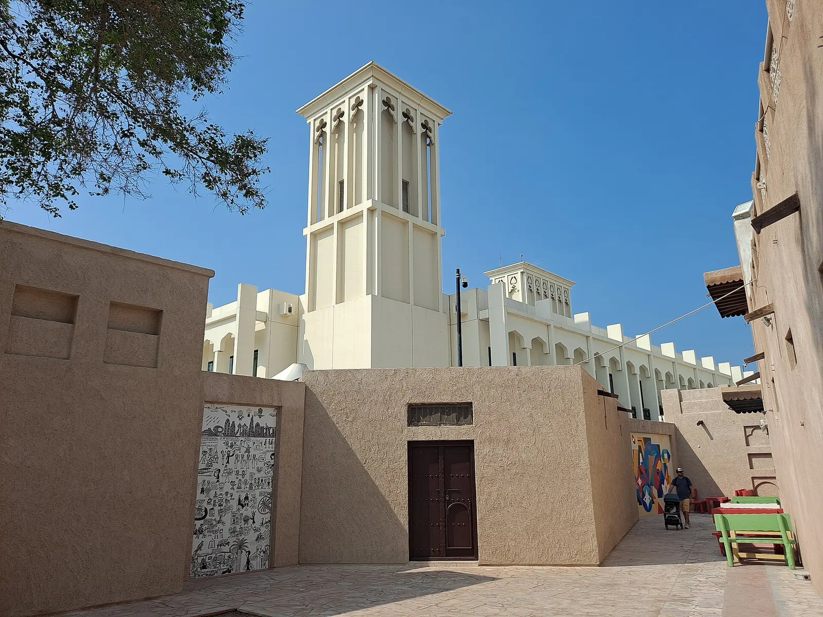 A wind tower above the lanes of Al Fahidi Historical Neighbourhood