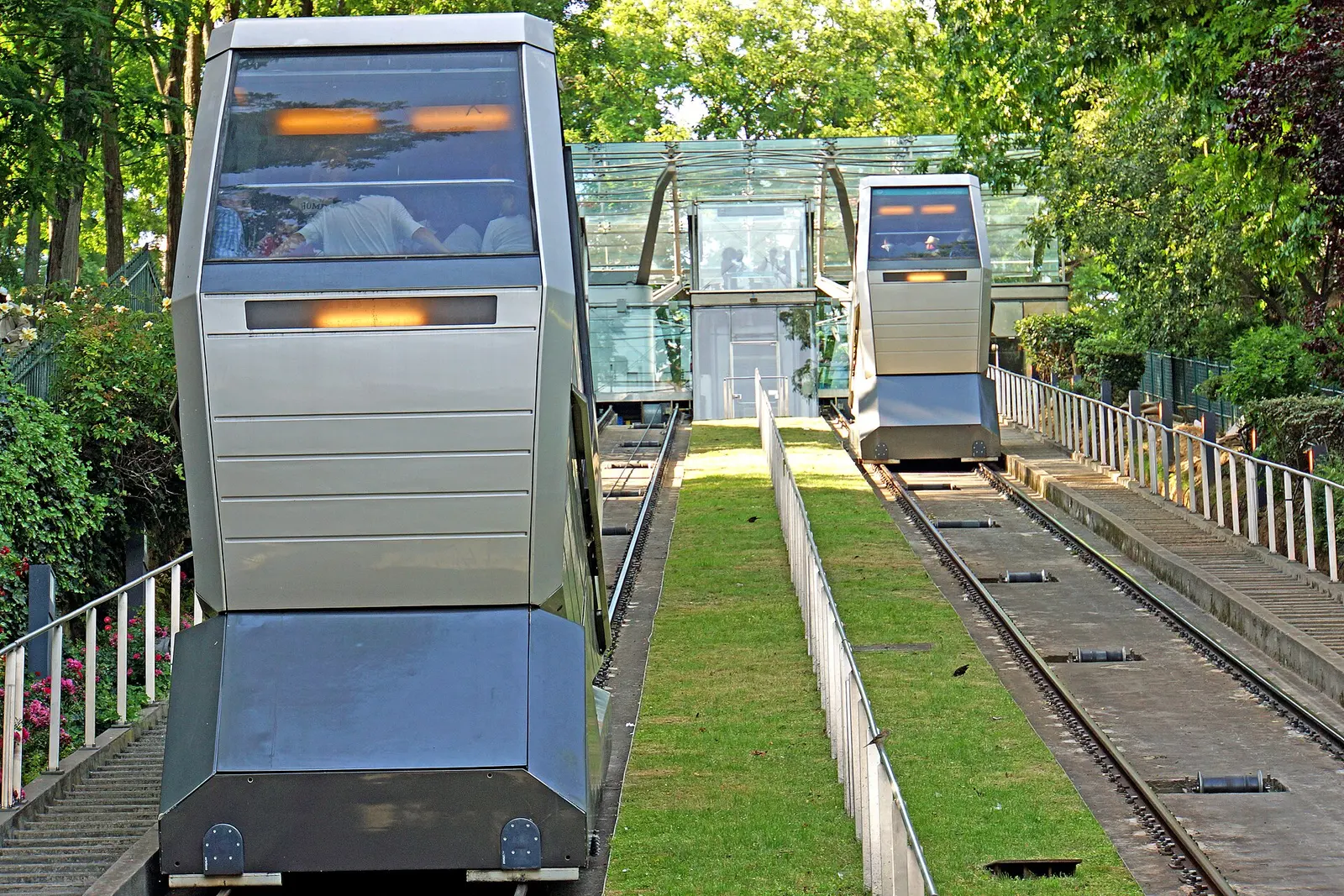 The Montmartre funicular climbing toward Sacre-Coeur