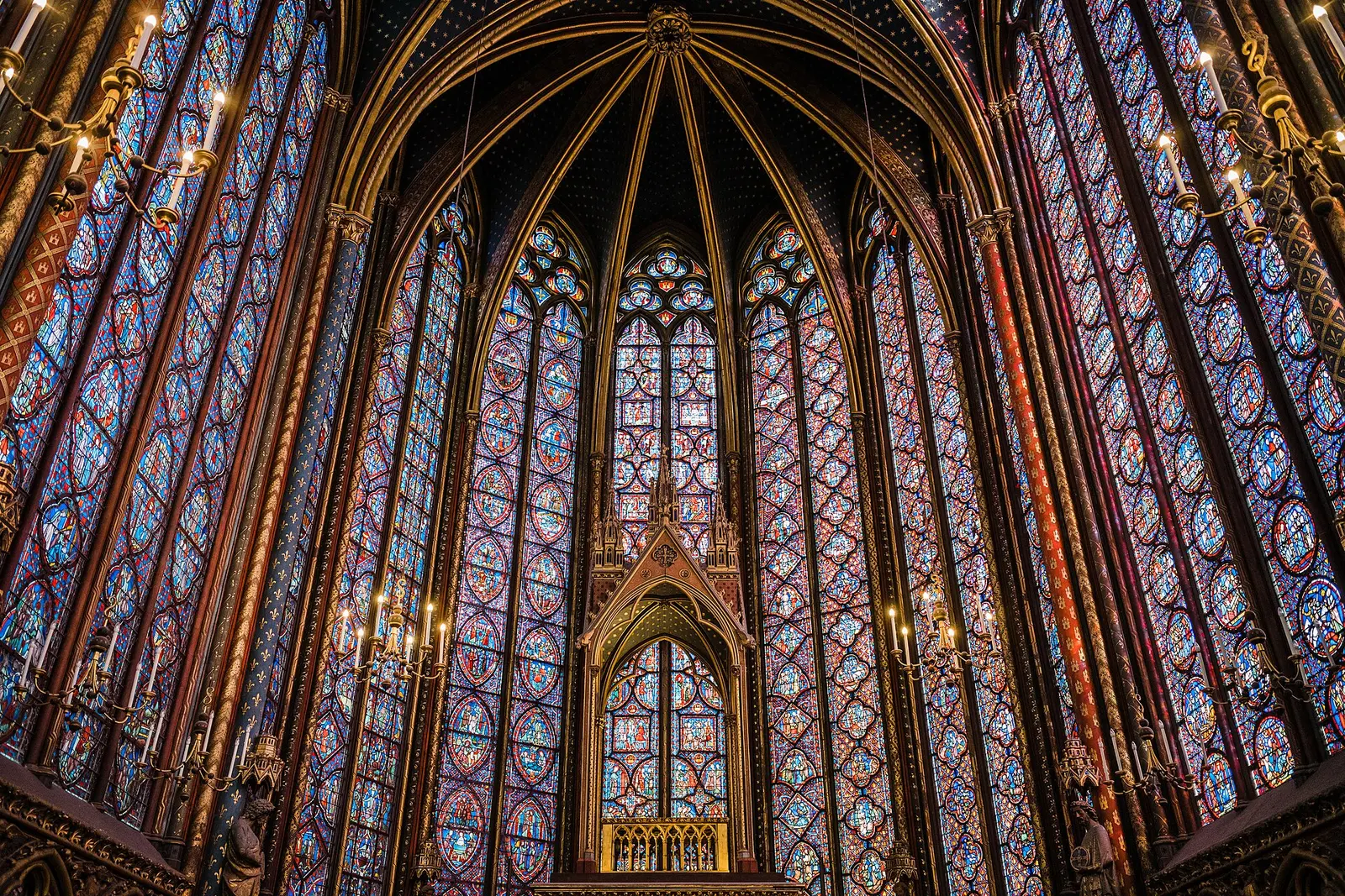Stained glass windows inside Sainte-Chapelle